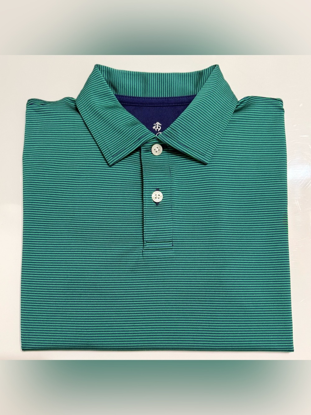 Brooks Brothers Boys Green & Blue Striped Performance Series Polo - Small 7/8